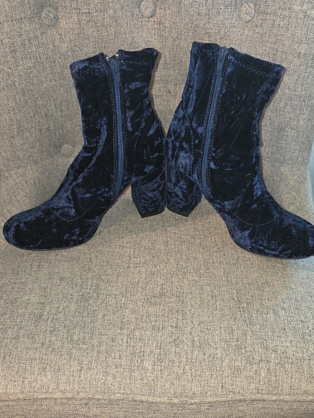 MIA Navy Velvet Heeled Ankle Boots